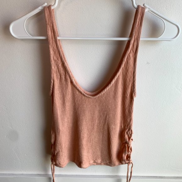 Urban Outfitters Peach Ribbed Lace Up Side Cropped Tank Top - Picture 5 of 8